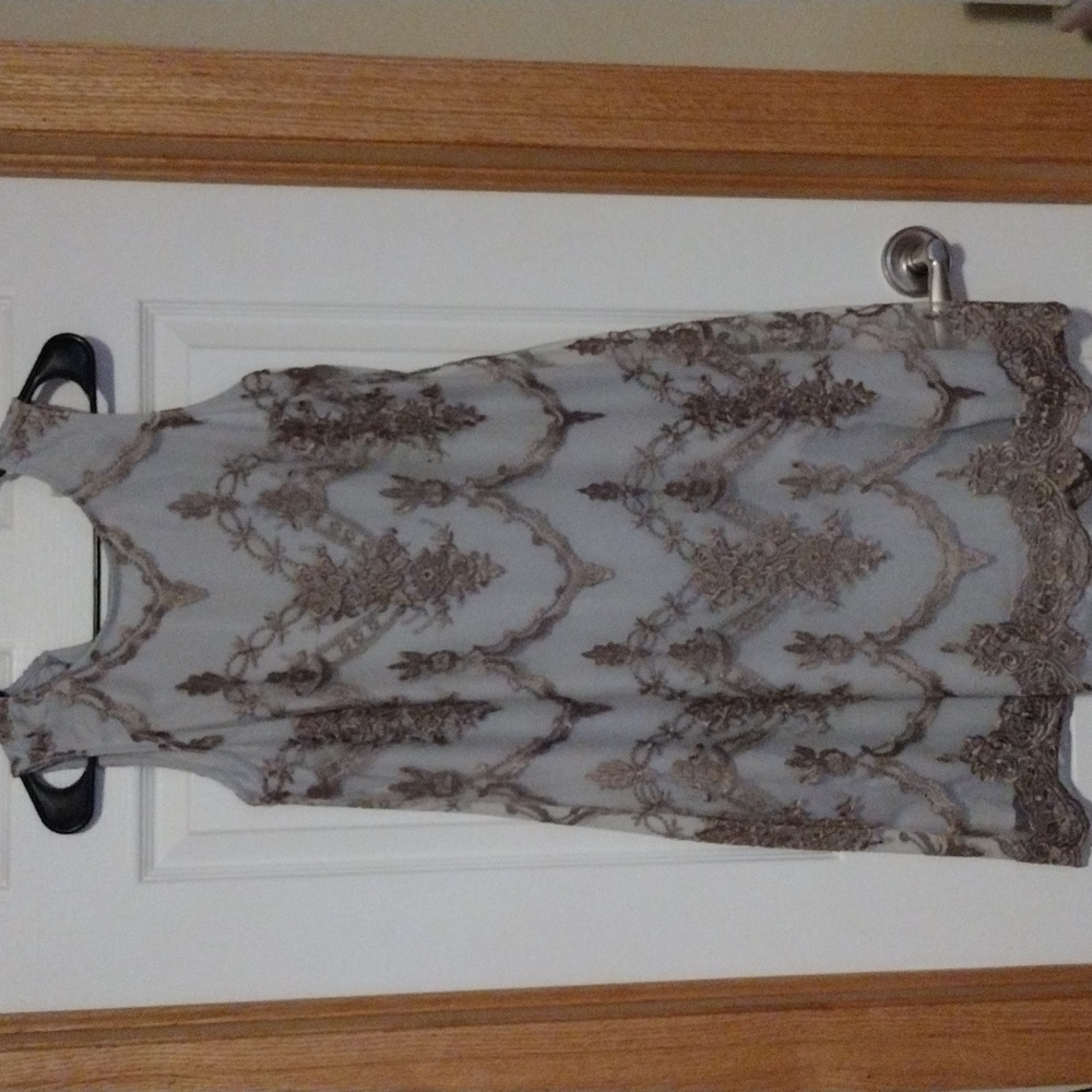 Bronze Embroidered Blue Party Dress